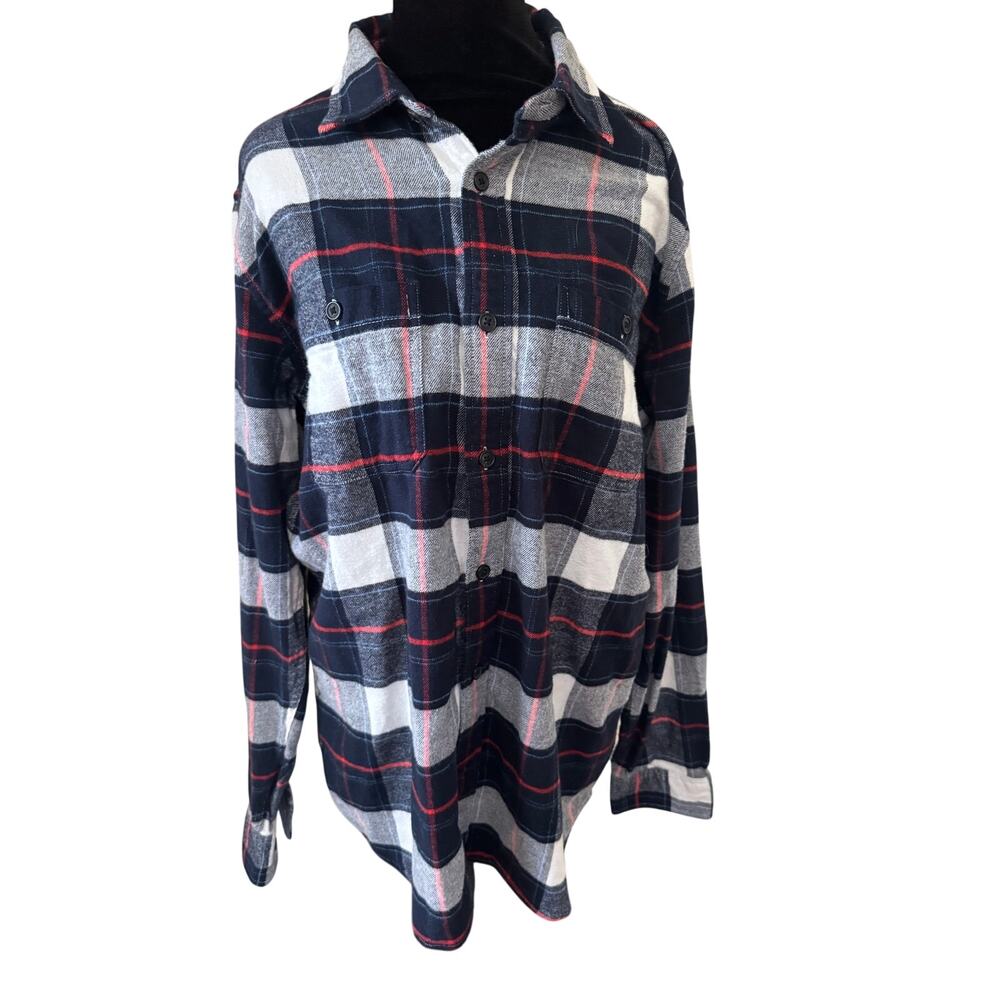 100 Percent Cotton GAP Plaid Flannel Shirt Mens M Tall Blue Red Standard Fit